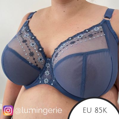 Elomi Matilda UW Plunge Bra Denim Daisy Underwired, full cup plunge bra 70-100, E-O EL8900-DNY