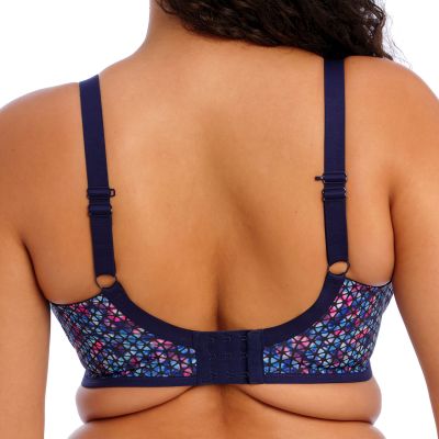 Elomi Energise UW NP Sports Bra Navy Geo Underwired non-padded sports bra 75-100, D-O EL8042-NAO