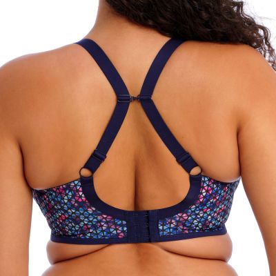 Elomi Energise UW NP Sports Bra Navy Geo Underwired non-padded sports bra 75-100, D-O EL8042-NAO