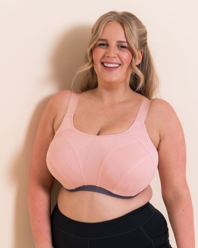 Curvy Kate Every Move UW Sports Bra - Blush & Charcoal Underwired, non-padded high impact sports bra. 65-95, G-O CK-043113-BUC