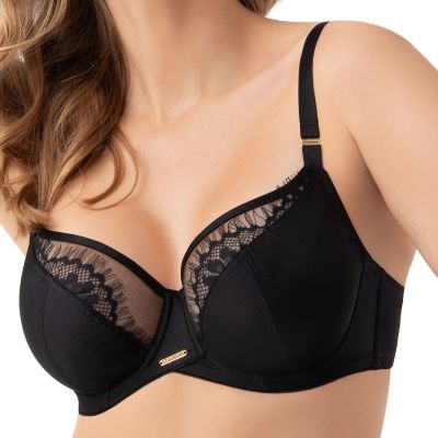 Gorsenia Evia UW Soft Bra Black Underwired, non-padded bra with mesh and lace decorations. 65-115, D-M K937-CZA