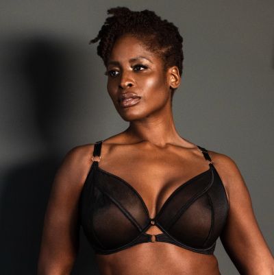 Scantilly by Curvy Kate Exposed UW Plunge Bra Black Underwired, non-padded sheer mesh plunge style bra. 65-85, E-L ST-011-101-BLK
