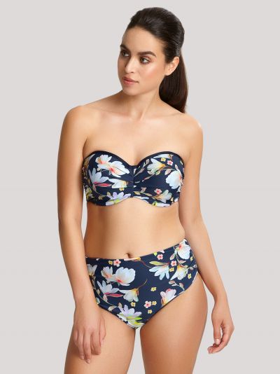 Panache Swimwear Florentine Bandeau Bikini Navy Floral Underwired, strapless padded bandeau bikini top 65-85 DD-G SW1053-NAV