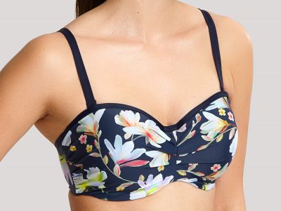 Panache Swimwear Florentine Bandeau Bikini Navy Floral Underwired, strapless padded bandeau bikini top 65-85 DD-G SW1053-NAV