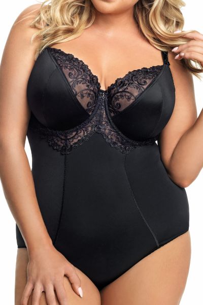 Gorsenia Gala Underwired Body Black Body with wired, non-padded bra 75-95, D-H K356-CZA