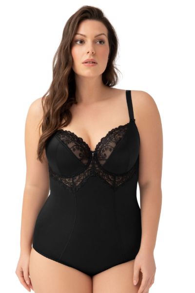 Gorsenia Gala Underwired Body Black Body with wired, non-padded bra. 75-95, D-H K356-CZA