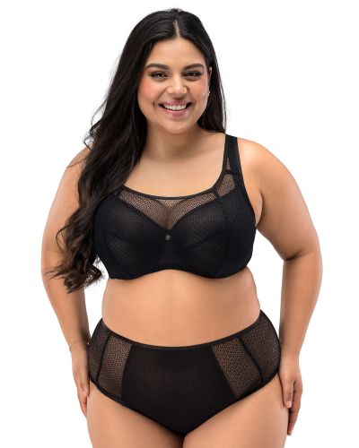 Nessa Georgia UW Soft Crop Top Bra - Black Underwired, unpadded soft cup balconnet with mesh crop top layer. 65-110, D-P GEO-560-CZA