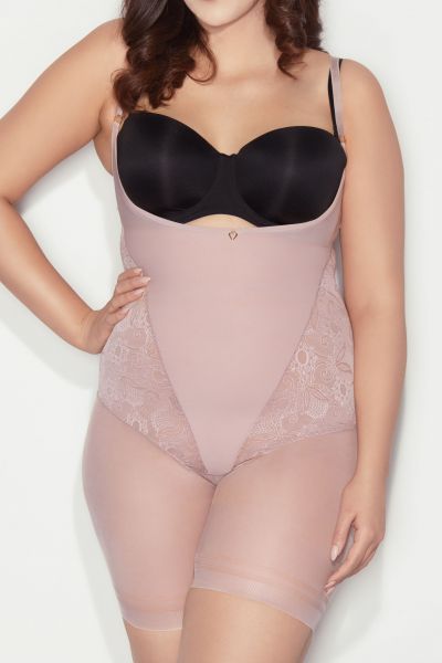 Mitex Glossy Form Shaper Body Powder Pink Shaping cupless body with legs S-5XL GF-PP