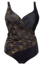 Golden Faux Wrap Swimsuit Black/Gold