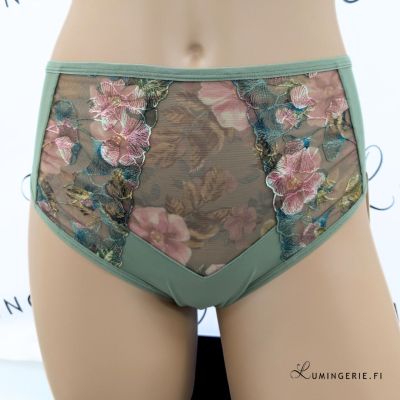 Gorsenia Delaila Briefs Green Floral Midi briefs with medium high waist. L/40 - 4XL/48 K940-ZIE