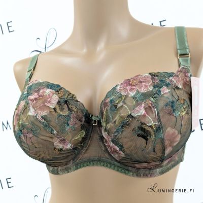 Gorsenia Delaila UW Soft Bra Green Floral Underwired, non-padded mesh bra with embroidery. 70-100, D-M K939-ZIE