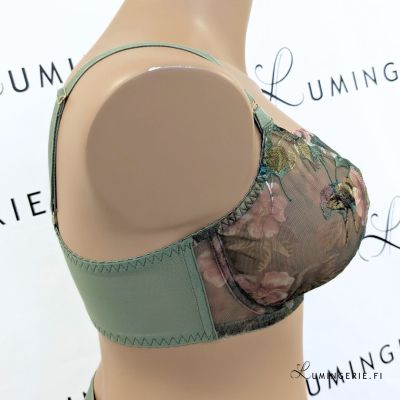 Gorsenia Delaila UW Soft Bra Green Floral Underwired, non-padded mesh bra with embroidery. 70-100, D-M K939-ZIE