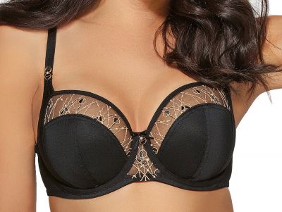 Ava Lingerie Guell Soft Side Support Bra Black & Gold Underwired, non-padded balcony bra 65-105, D-L AV-2022-BLK