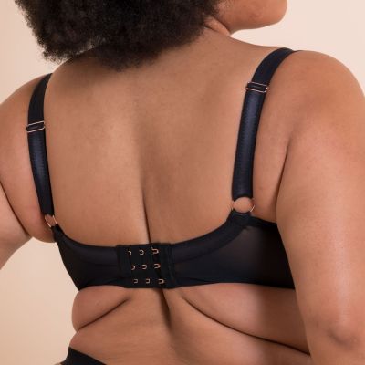 Scantilly by Curvy Kate Harnessed Padded Half Cup Bra Black Pleather Underwired, padded half cup bra with matte pleather cover. 65-85, E-L ST-008105-BLK