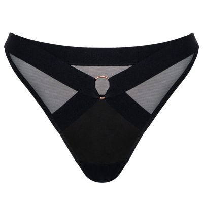 Scantilly by Curvy Kate Harnessed Deep Thong Black Pleather  S/36-38 - XL/48-50 ST-008200-BLK