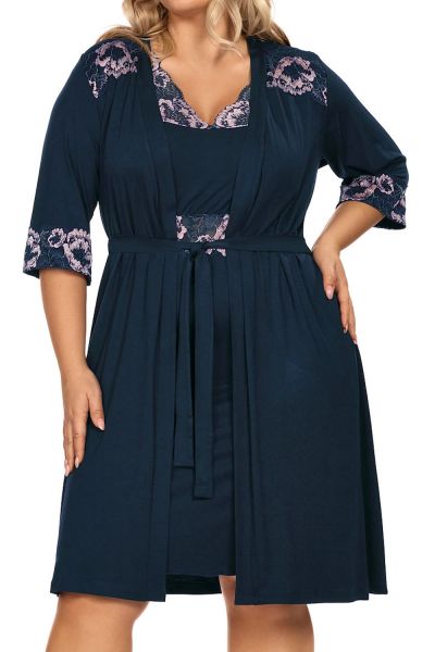  Helen Dressing Gown Navy  S-5XL 