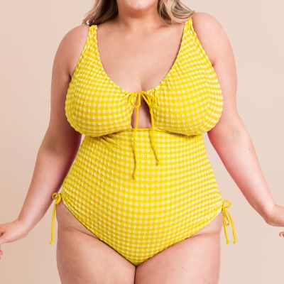 Curvy Kate Holiday Non Wired Swimsuit - Sunshine Non-wired, dual sized swimsuit with adjustable straps and ruching. 65-90 E/F - M/N CS036606-SUY