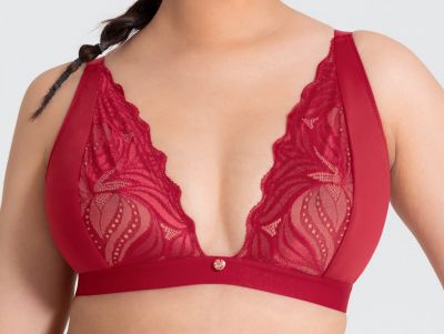 Scantilly by Curvy Kate Indulgence Lace Bralette Red Latte Nonwired lace bralette with adjustable straps to fit DD-HH cups S-XL ST-010-110-RED-LAE
