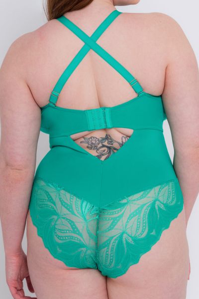Scantilly by Curvy Kate Indulgence Lace Body Jade Nonwired lace body with adjustable straps to fit DD-HH cups S-2XL ST-010-704-JADE