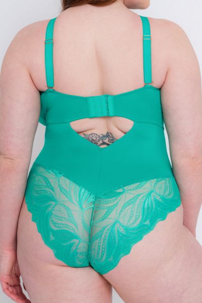 Scantilly by Curvy Kate Indulgence Lace Body Jade Nonwired lace body with adjustable straps to fit DD-HH cups S-2XL ST-010-704-JADE