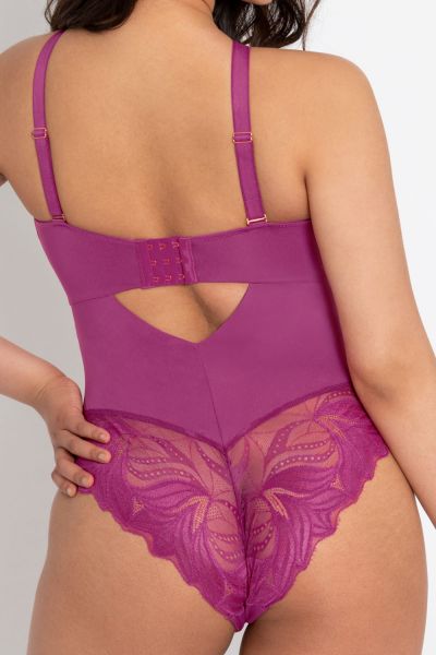 Scantilly by Curvy Kate Indulgence Lace Body Orchid Latte Nonwired lace body with adjustable straps to fit DD-HH cups S-2XL ST-010-704-ORC-LAE