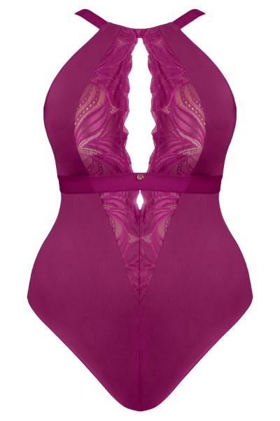 Scantilly by Curvy Kate Indulgence Lace Body Orchid Latte Nonwired lace body with adjustable straps to fit DD-HH cups S-2XL ST-010-704-ORC-LAE