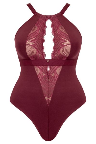 Scantilly by Curvy Kate Indulgence Lace Body Oxblood Nonwired lace body with adjustable straps to fit DD-HH cups. S-2XL ST-010-704-OXB