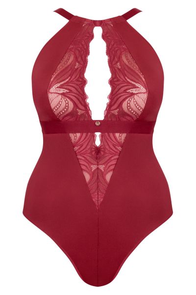 Scantilly by Curvy Kate Indulgence Lace Body Red Latte Nonwired lace body with adjustable straps to fit DD-HH cups S-XL ST-010-704-RED-LAE