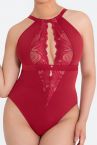 Scantilly by Curvy Kate Indulgence Lace Body Red Latte-thumb Nonwired lace body with adjustable straps to fit DD-HH cups S-XL ST-010-704-RED-LAE