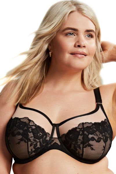 Sculptresse by Panache Josephine UW Full Cup Bra Black & Latte Underwired non-padded full cup mesh tulle bra. 75-105, DD-K 10855-B&L