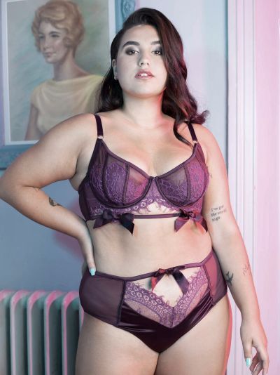 Playful Promises Josephine Corded Lace Bra Aubergine Underwired non-padded balcony bra 70-100, D-H PP-3111P