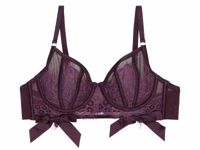 Playful Promises Josephine Corded Lace Bra Aubergine Underwired non-padded balcony bra 70-100, D-H PP-3111P