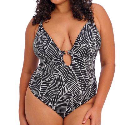 Elomi Kata Beach Non-Wired Plunge Swimsuit Black Non-wired bra-sized swimsuit. 75-95 G/H - K/L ES801744-BLK