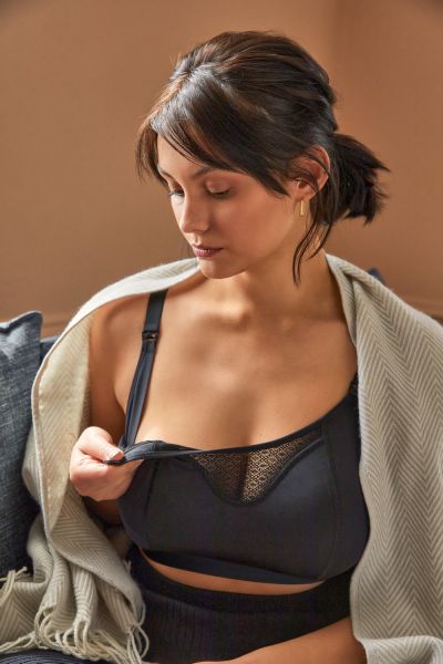 Panache Katherine Soft Crop Top Nursing Bra Black Wirefree, crop top style nursing bra with drop cup opening 60-90, D-M 10391-BLK