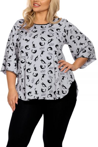  Kitty Pyjama Set with Top and Leggings Grey/Black  S-5XL 