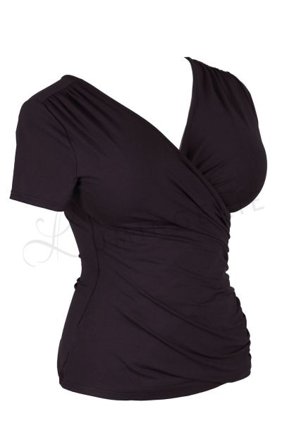 Urkye Kopertowka Short Sleeved Wrap Top Simple Black Shortsleeved low-cut v-neck top 38-50 1/2 & 2/3 BL-038-CZA-SS22