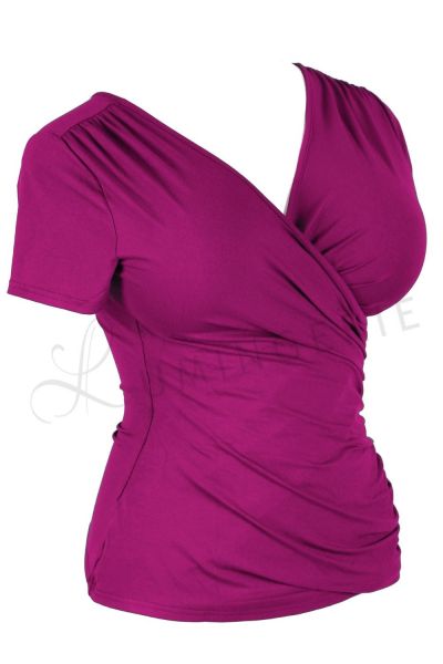 Urkye Kopertowka Short Sleeved Wrap Top Purple Shortsleeved low-cut v-neck top 34-50 1/2 & 2/3 BL-038-FIO-SS21