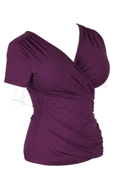 Urkye Kopertowka Short Sleeved Wrap Top Dark Violet Shortsleeved low-cut v-neck top 38-50 1/2 & 2/3 BL-038-FIO3-SS22