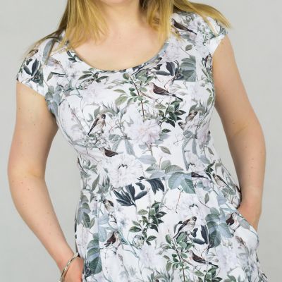 Urkye Krokus Dress with Short Sleeves Birds & Flowers Pocketed jersey dress with short sleeves 38-46 1/2 & 2/3 SU-036-PTA-SS22