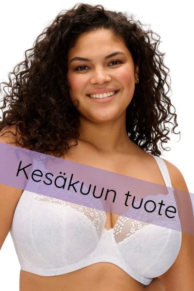 Elomi Lucie UW Stretch Plunge Bra - White Underwired, full cup plunge bra with stretch lace. 70-100, E-O EL4490-WHE