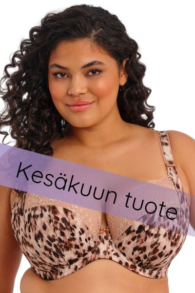 Elomi Lucie UW Stretch Plunge Bra - Wild Cat Underwired, full cup plunge bra with stretch lace. 70-100, E-O EL4490-WIT