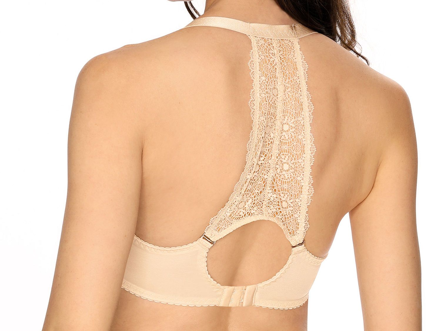 Lace-band spacer plunge bra