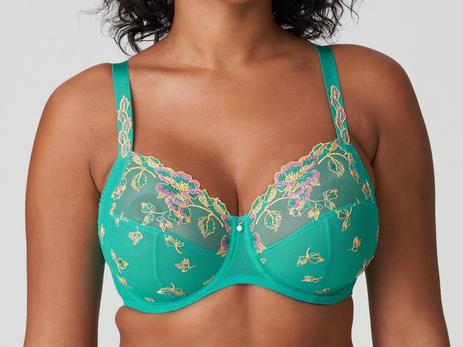 Big cup bra, embroidery, partially sheer cups, D to M-cup