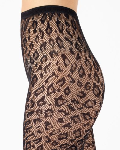 Cette Leopard Fishnet Tights Black Leopard fishnet tights with elasticated waist. S/M - 2XL 402-902/BLK