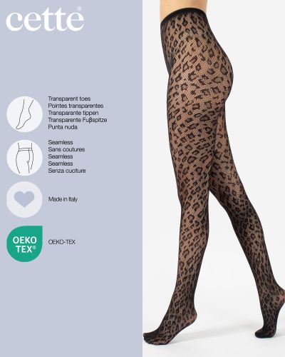 Cette Leopard Fishnet Tights Black Leopard fishnet tights with elasticated waist. S/M - 2XL 402-902/BLK