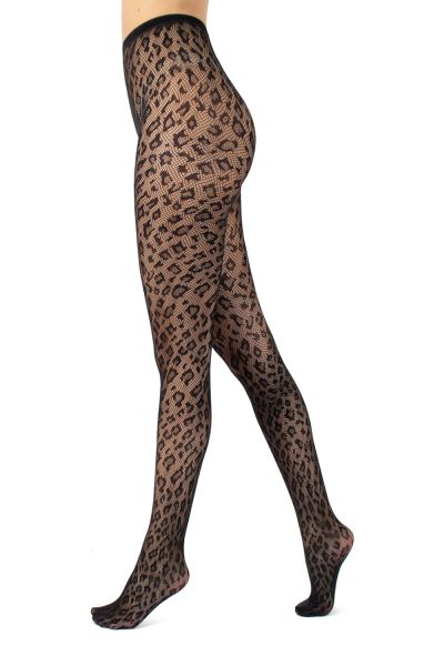 Cette Leopard Fishnet Tights Black Leopard fishnet tights with elasticated waist. S/M - 2XL 402-902/BLK
