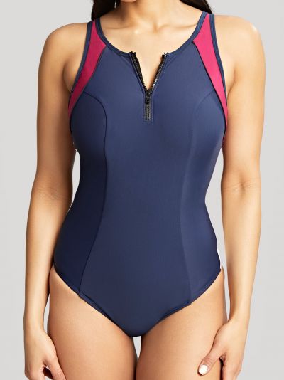 Panache Swimwear Limitless Balconnet Swimsuit Navy Orchid Underwired swimsuit with with a sporty look 65-85, D-K SW1600-NAOR