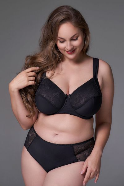 Plaisir Lisa Full Cup Bra Black Underwired, non padded, stretch lace full cup bra. 80-110, D-I 1125-1/BLK