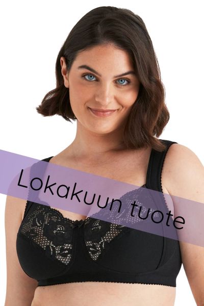 Miss Mary Lovely Lace Non-Wired Bra - Black Non-wired full cup bra with extra wide straps. 80-120 D-H 2105-06