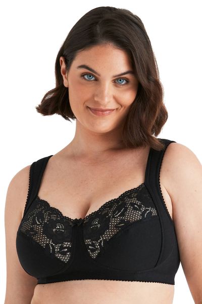 Miss Mary Lovely Lace Non-Wired Bra Black Non-wired full cup bra with extra wide straps. 80-120 D-H MM-2105-06
